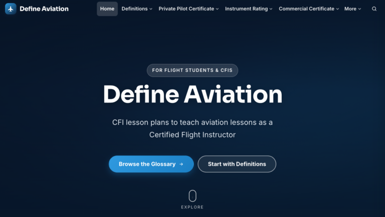 Define Aviation homepage in the redesigned navy and sky-blue theme